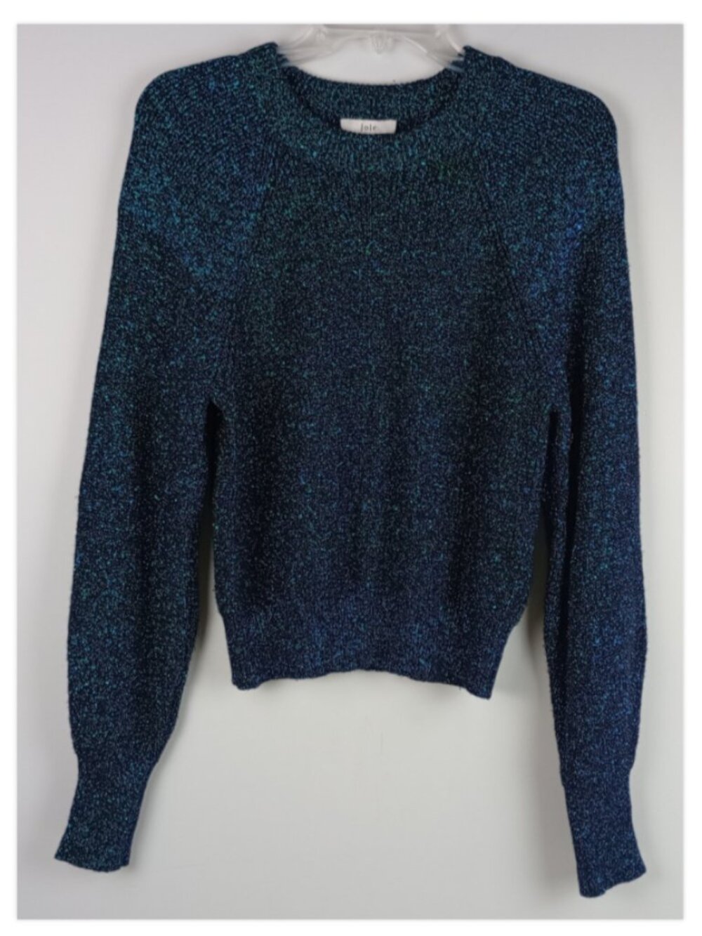 Joie Womens S Blue Green Sparkle Metallic Long Sleeve Round Neck‎ Sweater